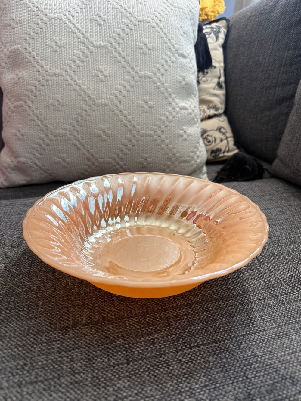 Anchor Hocking Iridescent Peach Glass Serving Bowl
